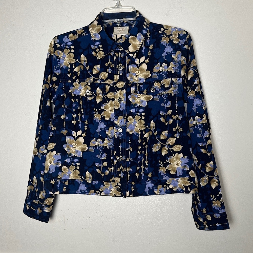 3/$20💥 Baxter & Wells Shacket Jacket Blue Floral Boho Cottage Festival Lagenlook